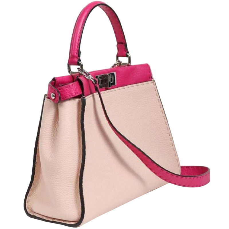 

Fendi Pink Leather Selleria Mini Peekaboo Top Handle Bag, Beige