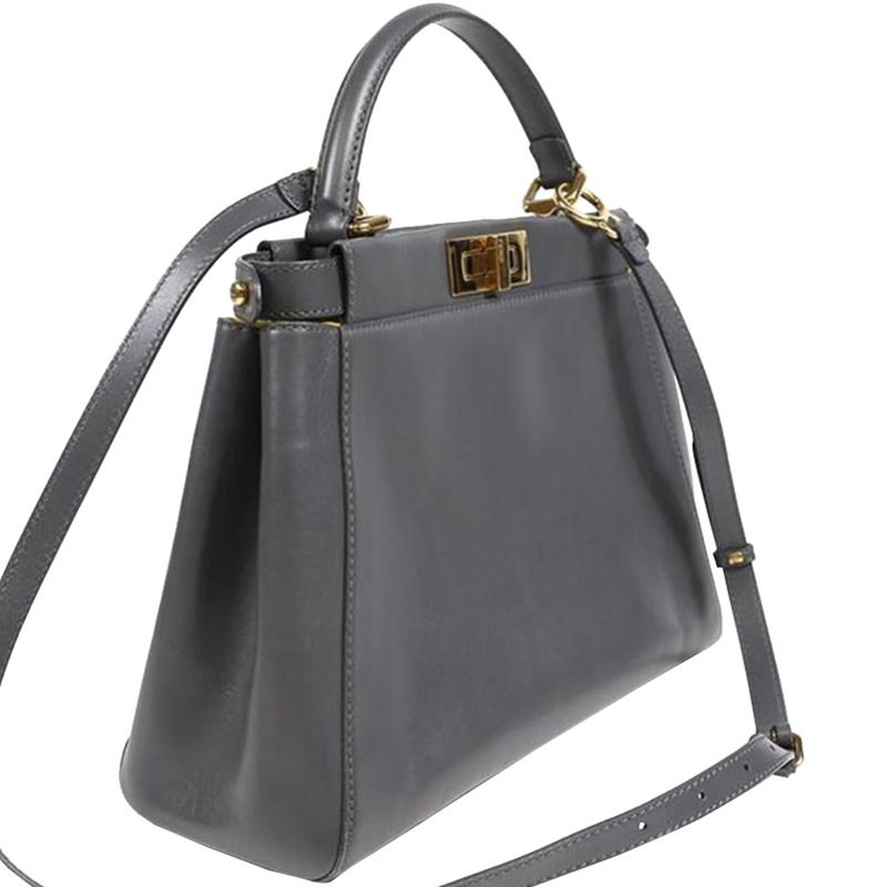 

Fendi Gray Selleria Leather Large Peekaboo Top Handle Bag, Grey