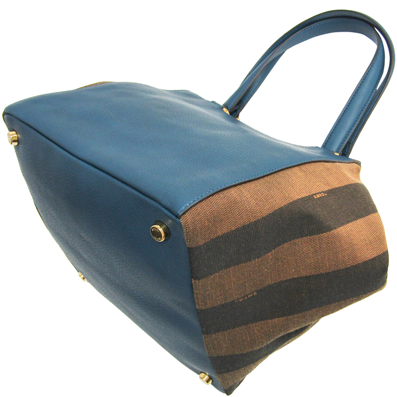 

Fendi Brown/Blue Leather and Canvas Pequin Boston Bag