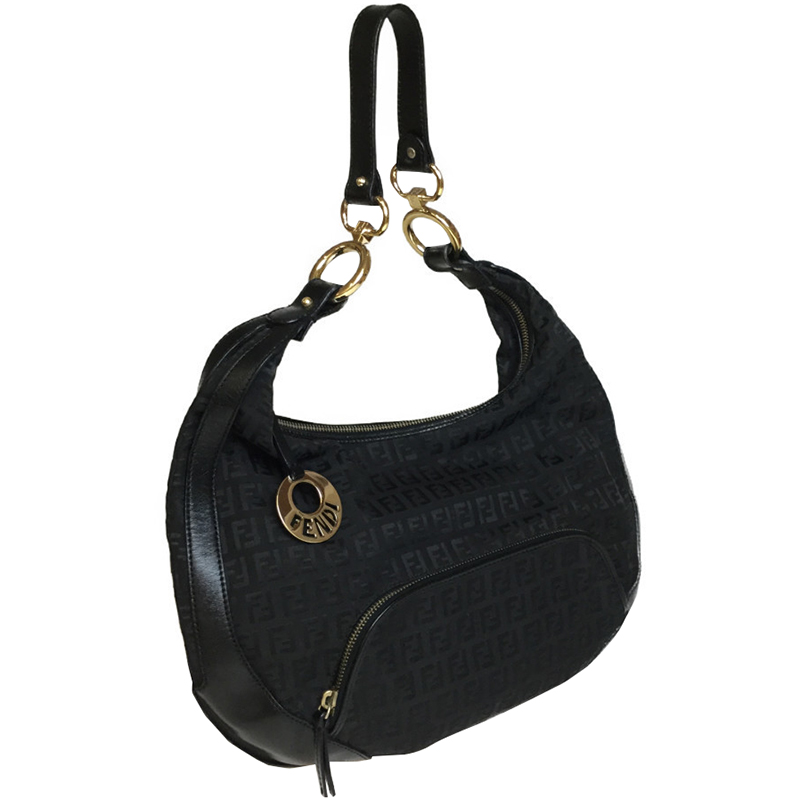 

Fendi Black Zucchino Nylon and Leather Chef Hobo Bag