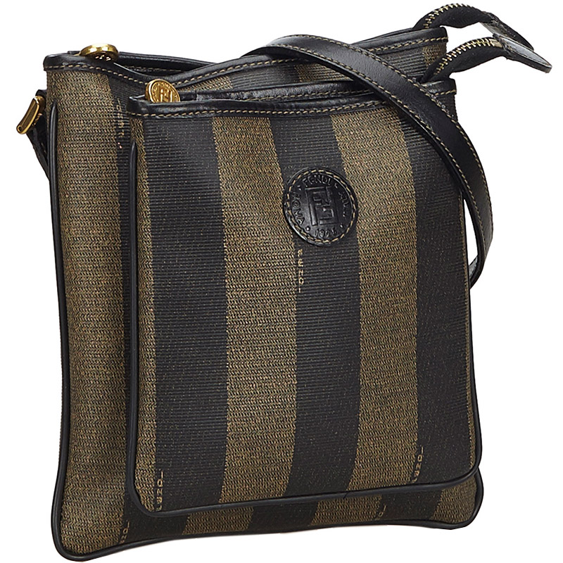 

Fendi Brown Pequin Canvas Crossbody Bag
