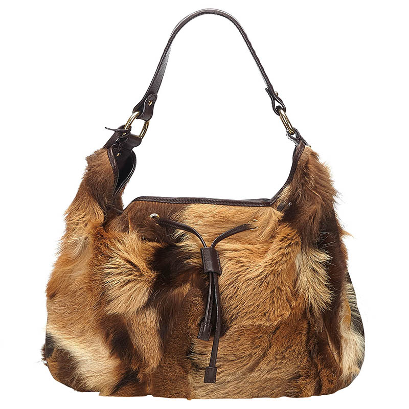 Fendi Brown Fur Drawstring Shoulder Bag