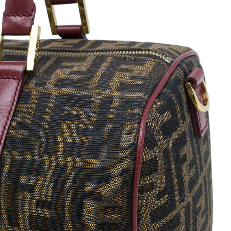 Fendi Brown Zucca Canvas And Red Leather Selleria Boston Bag Available For  Immediate Sale At Sotheby's