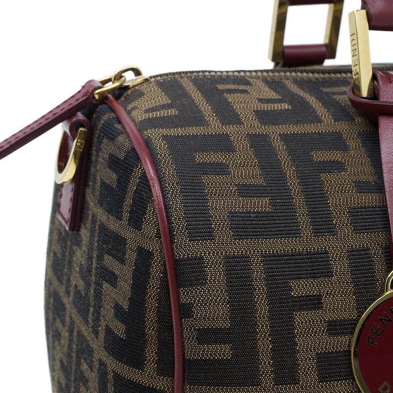 Fendi Brown Zucca Canvas And Red Leather Selleria Boston Bag Available For  Immediate Sale At Sotheby's