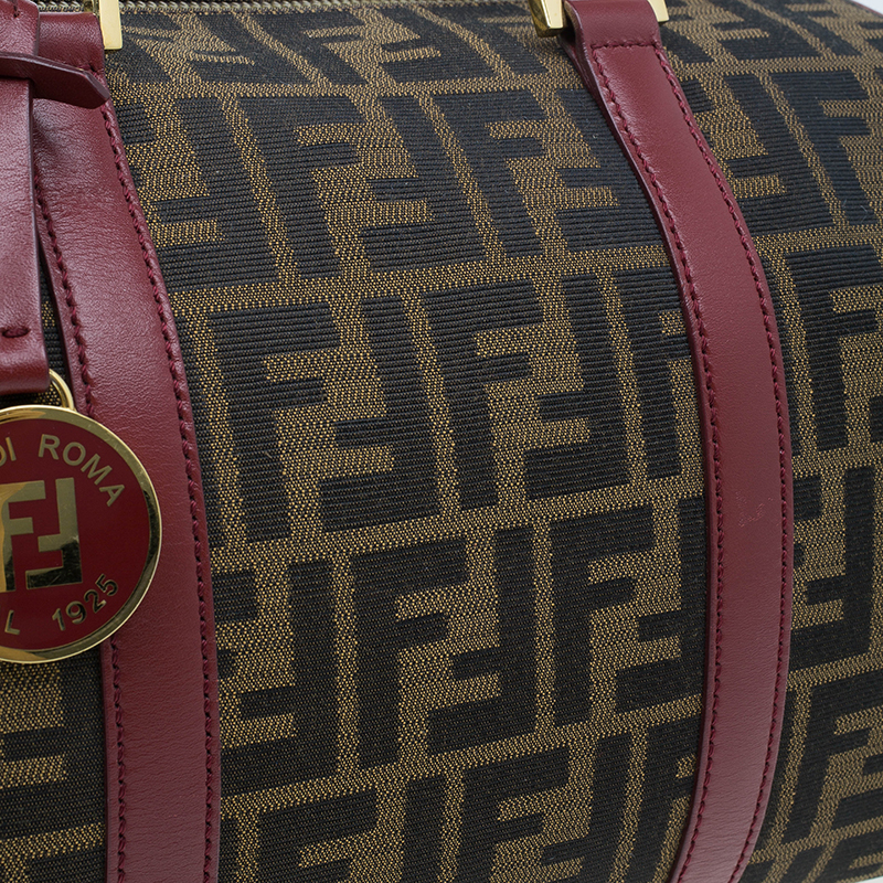 Fendi Brown Zucca Canvas And Red Leather Selleria Boston Bag Available For  Immediate Sale At Sotheby's