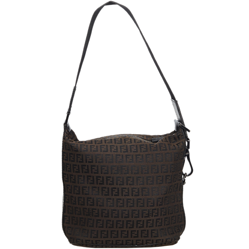 Buy Fendi Brown/Black Zucchino Canvas Jacquard Shoulder Bag 220643 at ...