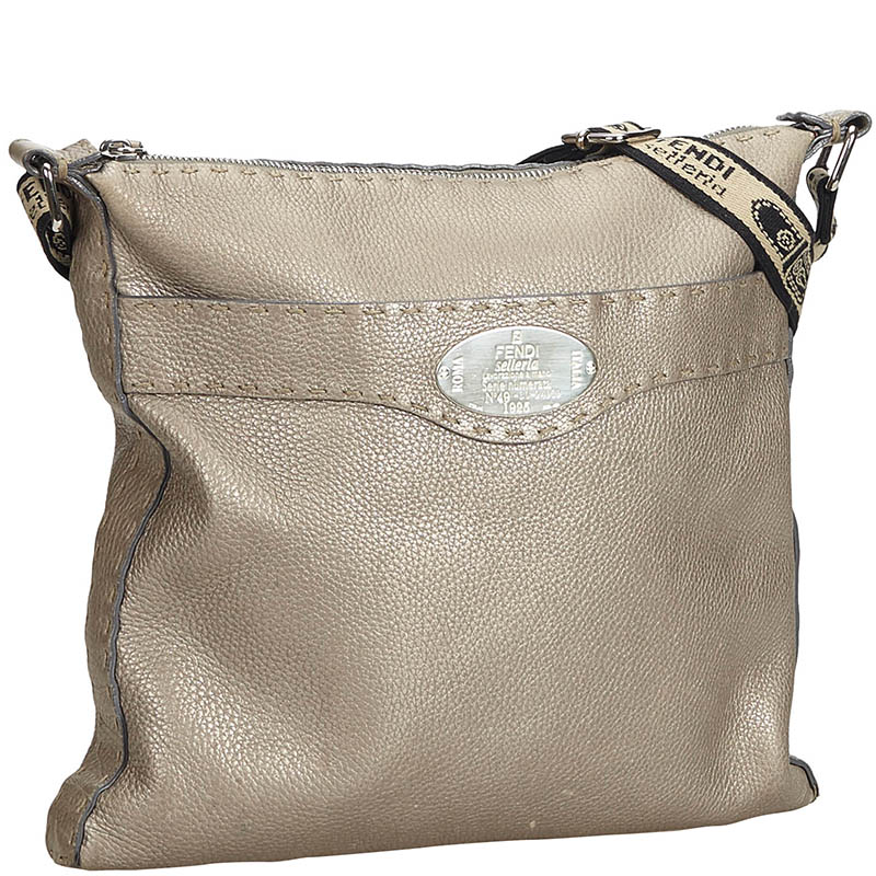 

Fendi Gray Selleria Leather Crossbody Bag, Grey