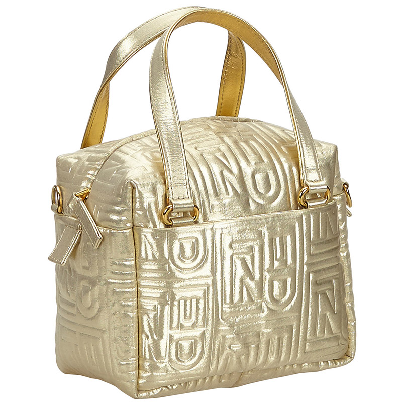 

Fendi Gold Metallic Quilted Canvas Satchel