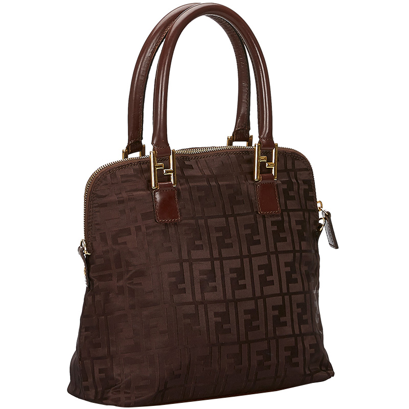 

Fendi Brown Zucca Nylon Top Handle Bag