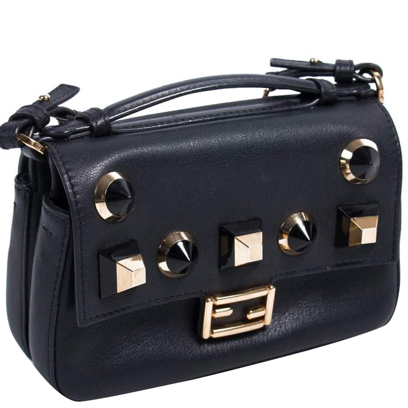 

Fendi Black Leather Studded Micro Double Baguette Bag