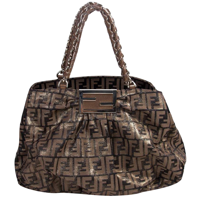 Fendi Metallic Zucca Canvas Large Mia Bag