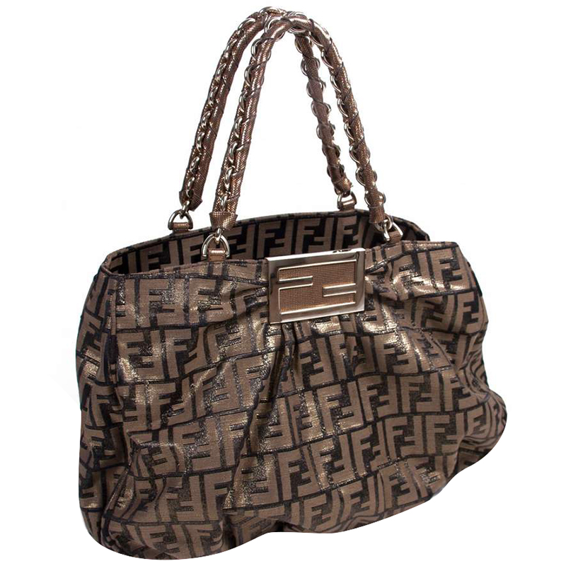 

Fendi Metallic Tobacco Zucca Canvas Large Mia Bag, Brown