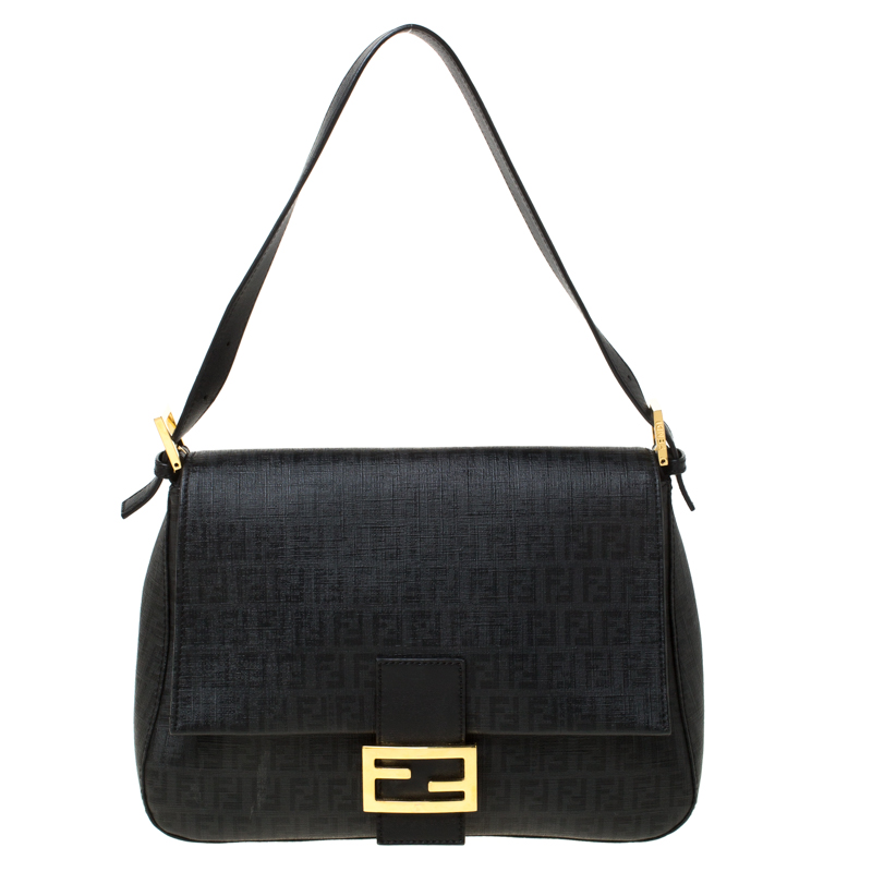 Pre Owned Fendi Black Zucchino Canvas Mama Forever Shoulder Bag