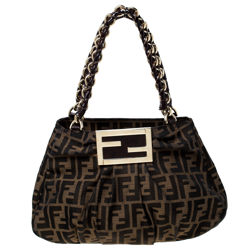 Pre Owned Fendi Tobacco Zucca Canvas Mia Tote