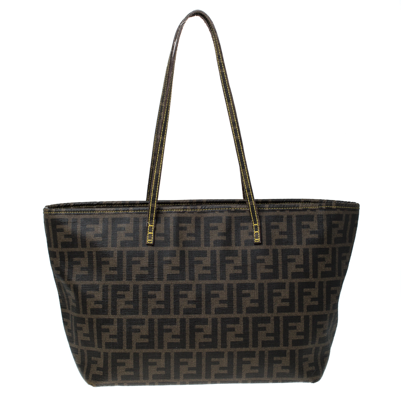 Pre Owned Fendi Brown/Black Zucca Coated Canvas Roll Tote