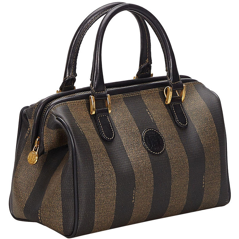 

Fendi Brown/Black Pequin Mini Boston Bag
