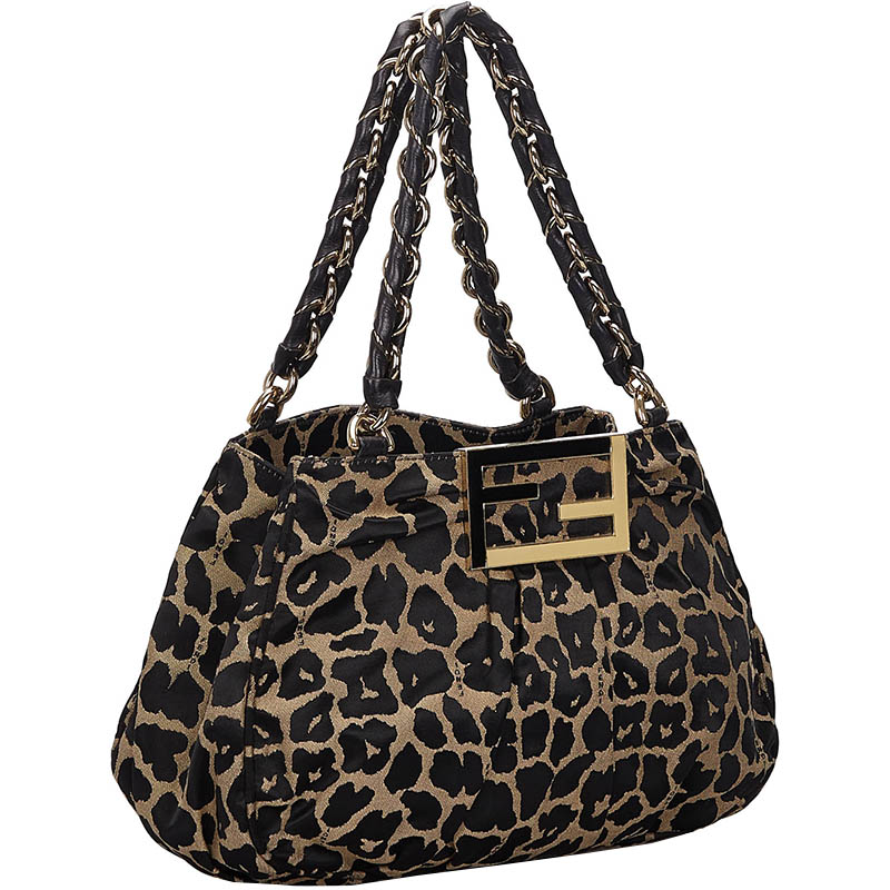 

Fendi Black/Beige Leopard Print Canvas Mia Shoulder Bag