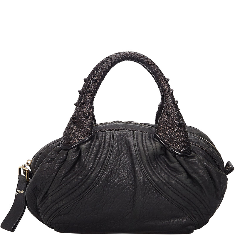 Pre-owned Fendi Black Leather Mini Spy Hobo Bag