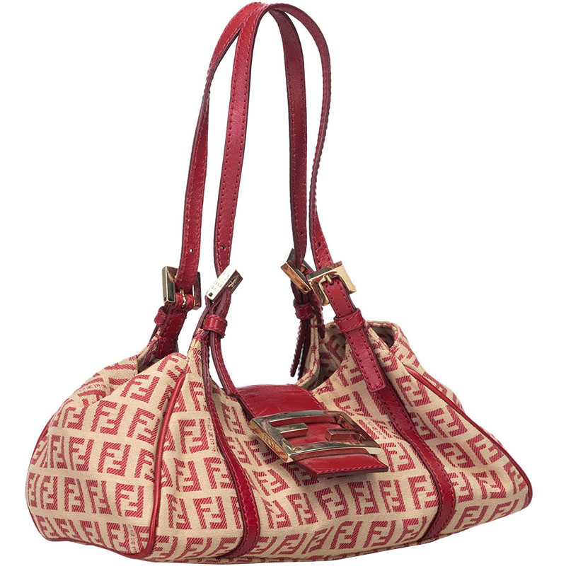 

Fendi Red Zucchino Canvas Jacquard Satchel
