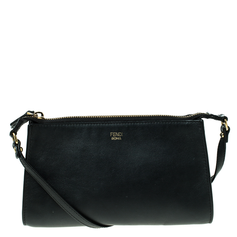 Pre Owned Fendi Black Leather Crossbody Bag