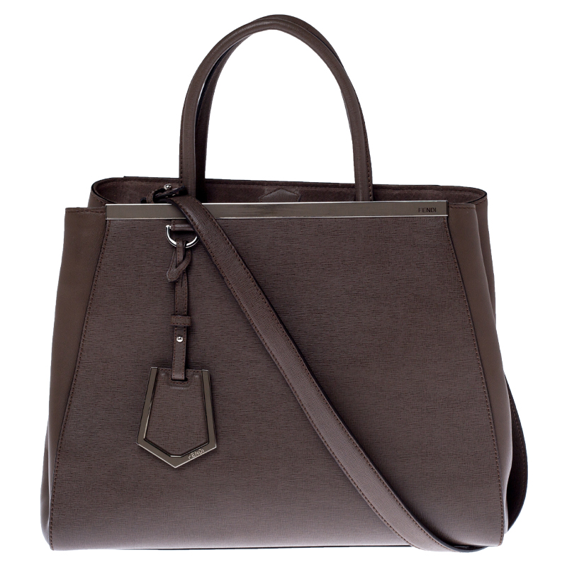 Pre Owned Fendi Light Brown Leather Medium 2Jours Tote