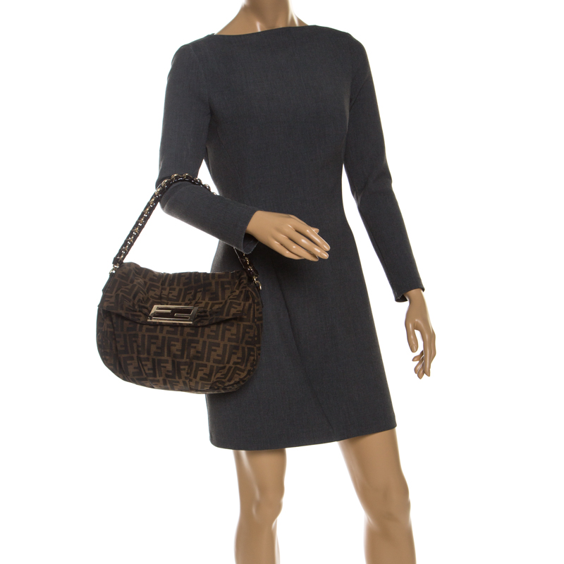 

Fendi Tobacco Zucca Canvas Mia Flap Shoulder Bag, Brown