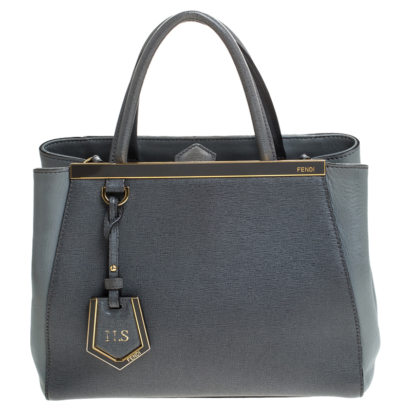 Pre Owned Fendi Grey Leather Mini 2Jours Tote