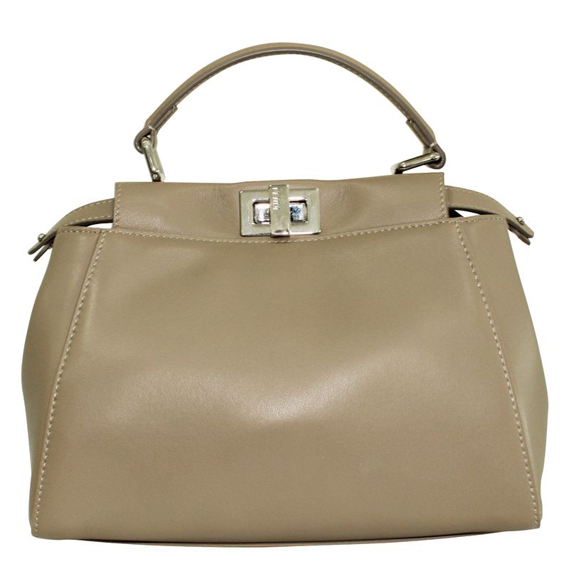 Pre Owned Fendi Beige Leather Mini Pekaboo Bag