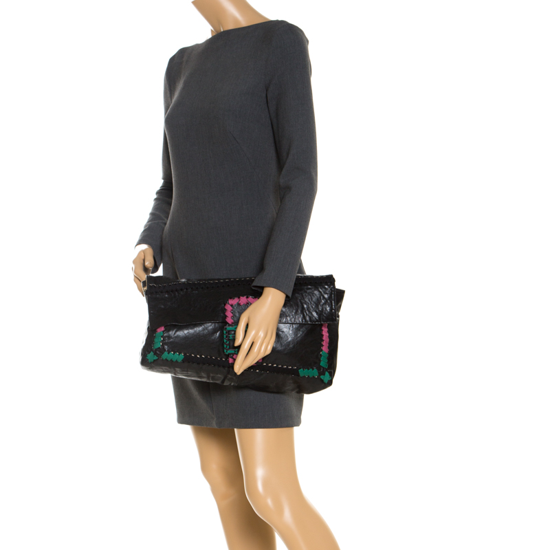 

Fendi Multicolor Whipstitch Leather Flap Clutch