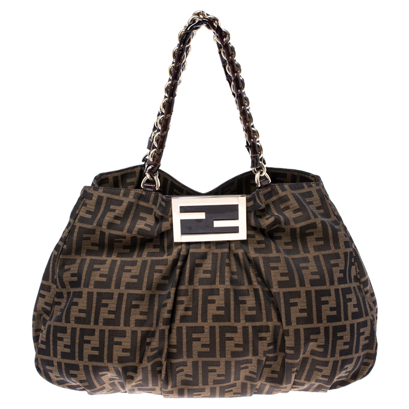 Pre Owned Fendi Tobacco Zucca Canvas Large Mia Tote