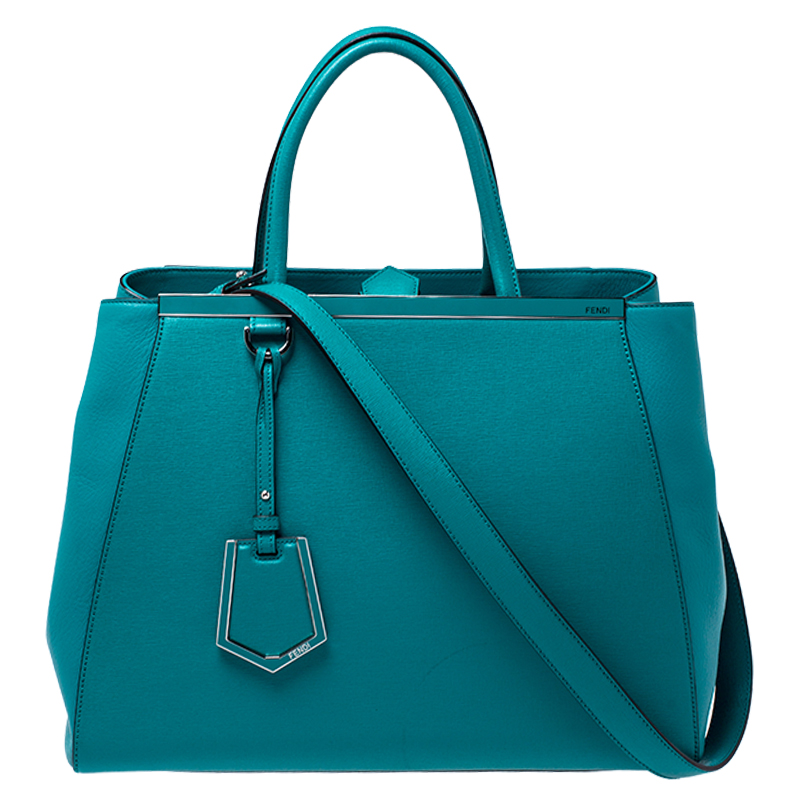 Pre Owned Fendi Turquoise Leather Medium 2Jours Tote