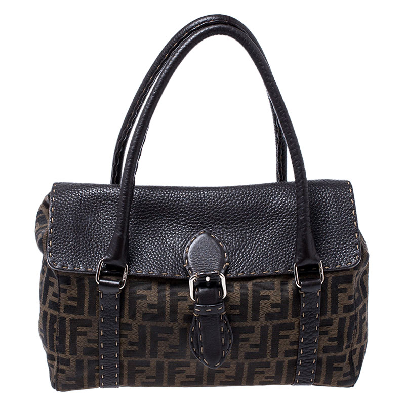 Pre Owned Fendi Tobacco Zucca Canvas and Selleria Leather Linda Satchel