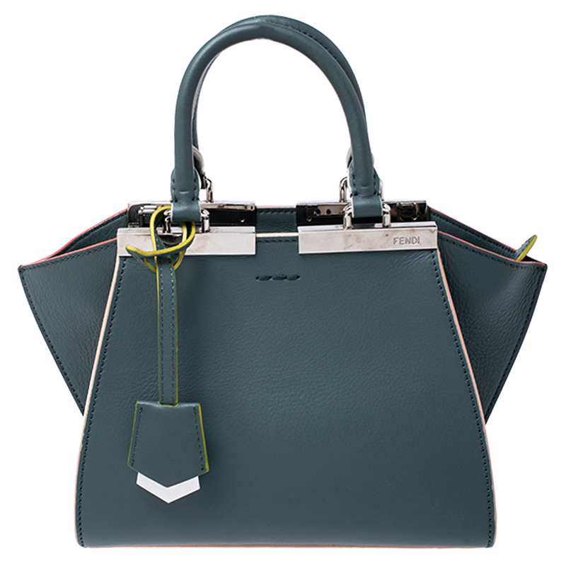 Pre Owned Fendi Deep Green Leather Mini 3Jours Tote