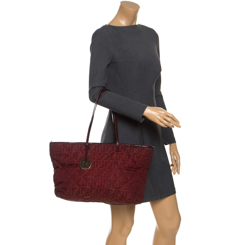 

Fendi Red Zucca Quilted Canvas and Patent Leather Roll Tote