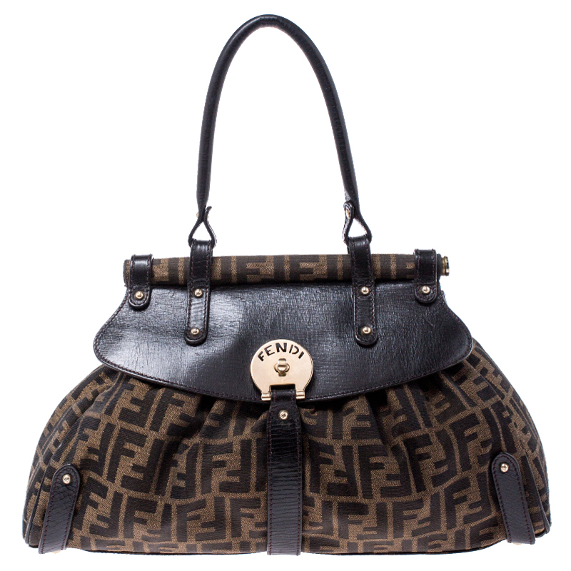 Pre Owned Fendi Tobacco Zucca Canvas and Leather Medium Magic Shoulder Bag