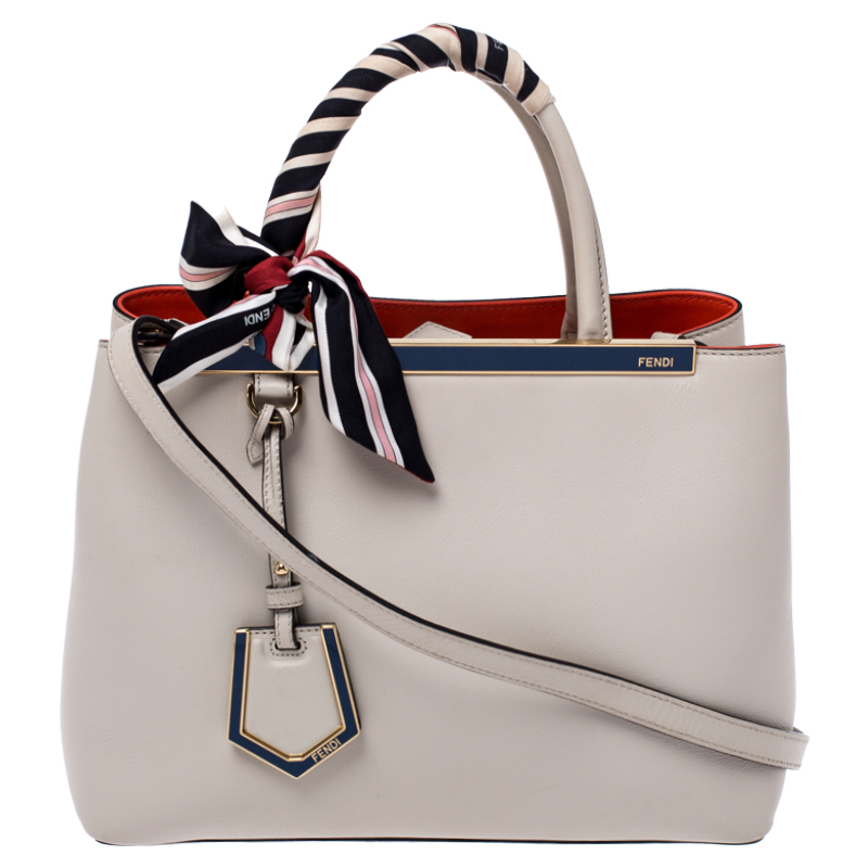 Pre Owned Fendi Cream Leather Mini 2Jours Tote