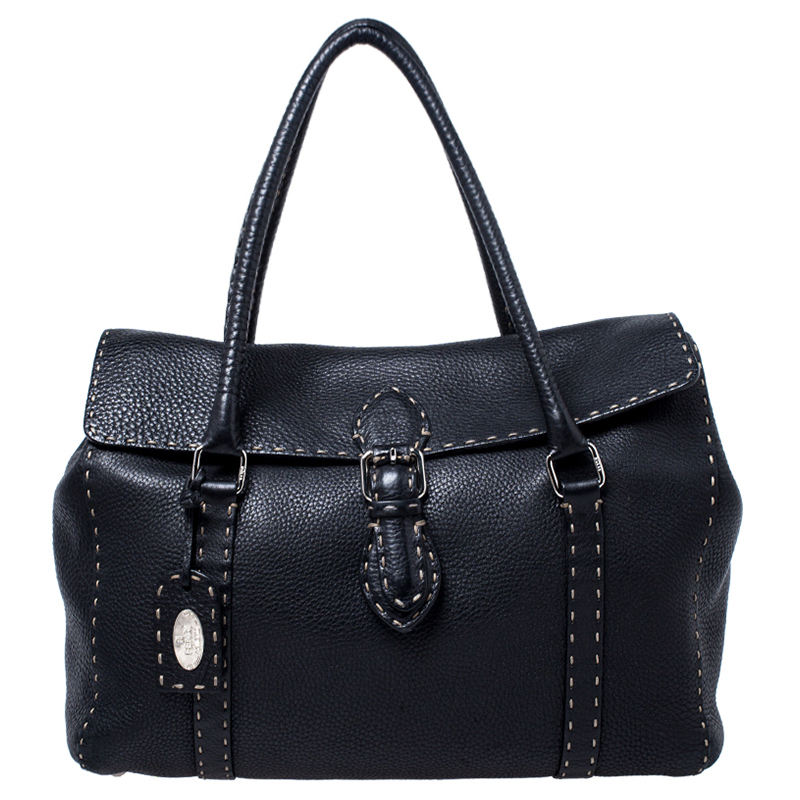 Pre Owned Fendi Black Selleria Leather Large Linda Satchel