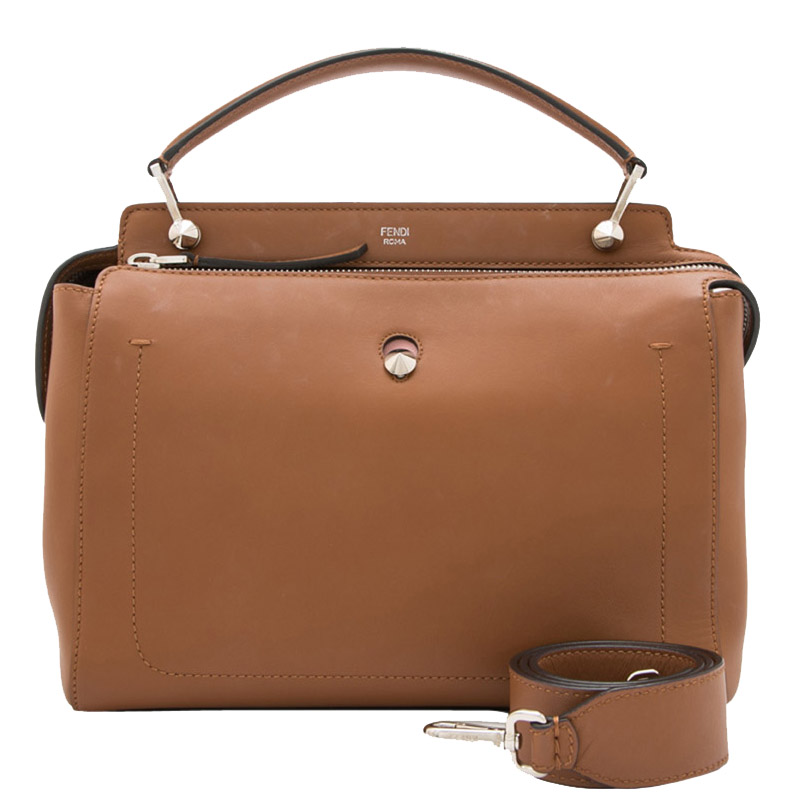 Fendi Brown Leather Dotcom Top Handle Bag