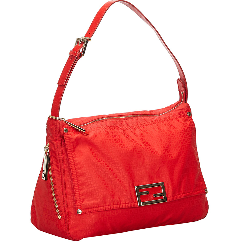 

Fendi Red Zucchino Nylon Micro Shoulder Bag