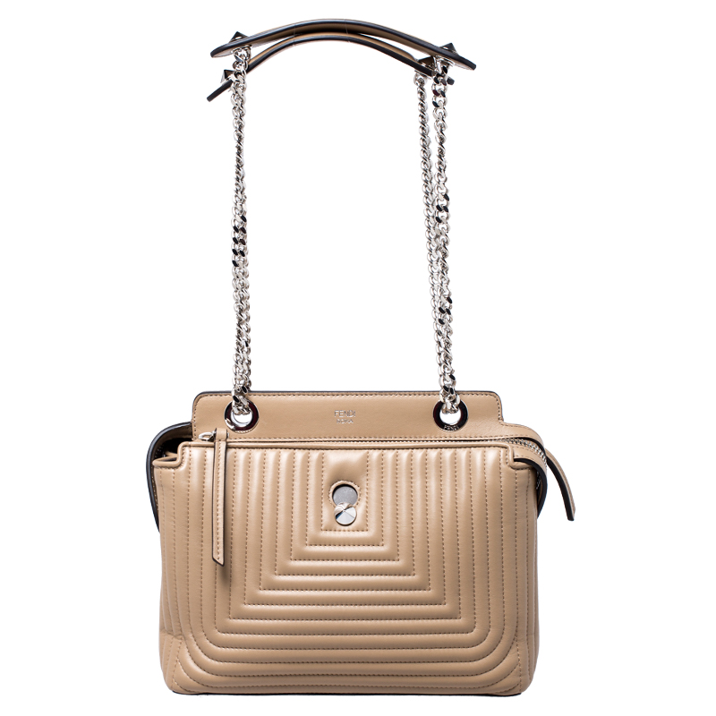 Pre Owned Fendi Beige Quilted Leather Dotcom Click Shoulder Bag