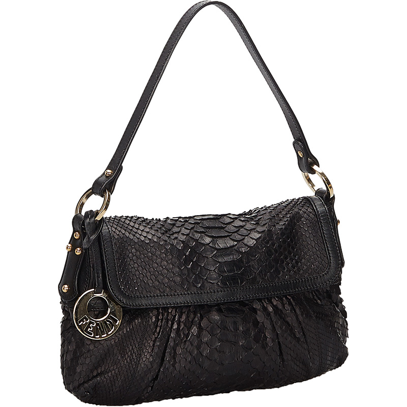 

Fendi Black Python Leather Chef Baguette