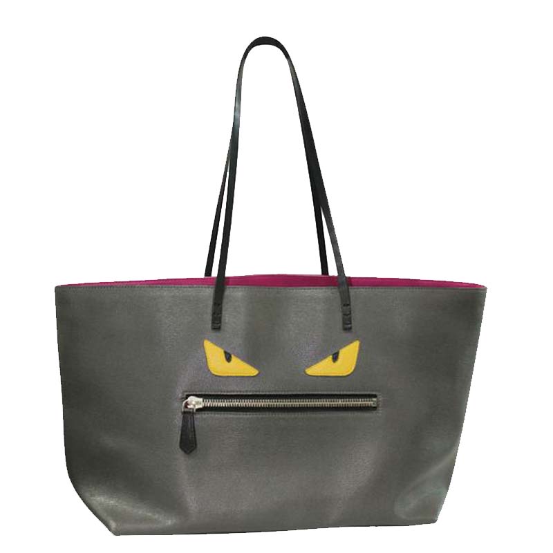 Pre-owned Fendi Grey Leather Monster Tote Bag