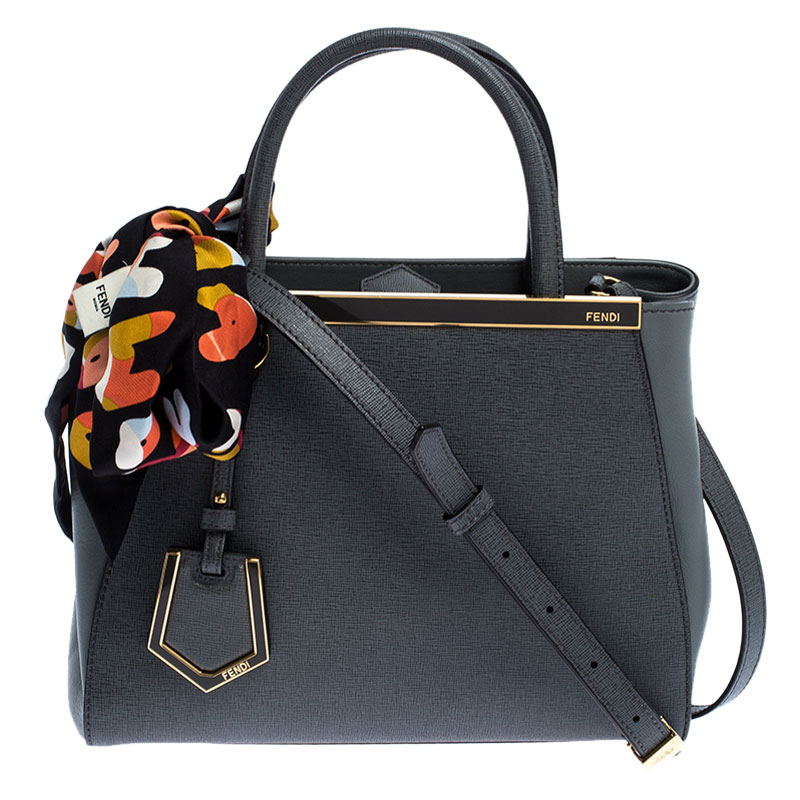 Pre Owned Fendi Grey Leather Small Petite 2Jours Tote