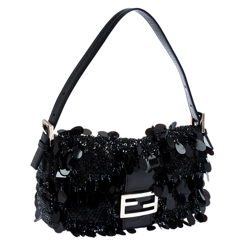 Fendi Black Sequin Baguette Bag. Very Good Condition. 10 Width x, Lot  #58322