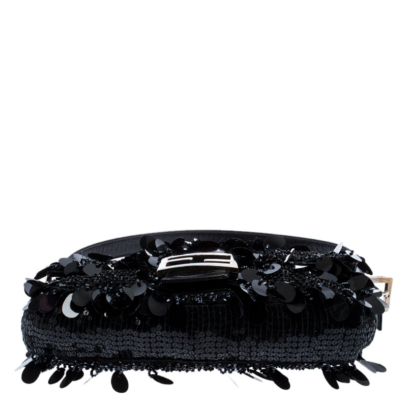 Fendi Black Sequin Baguette Bag. Very Good Condition. 10 Width x, Lot  #58322