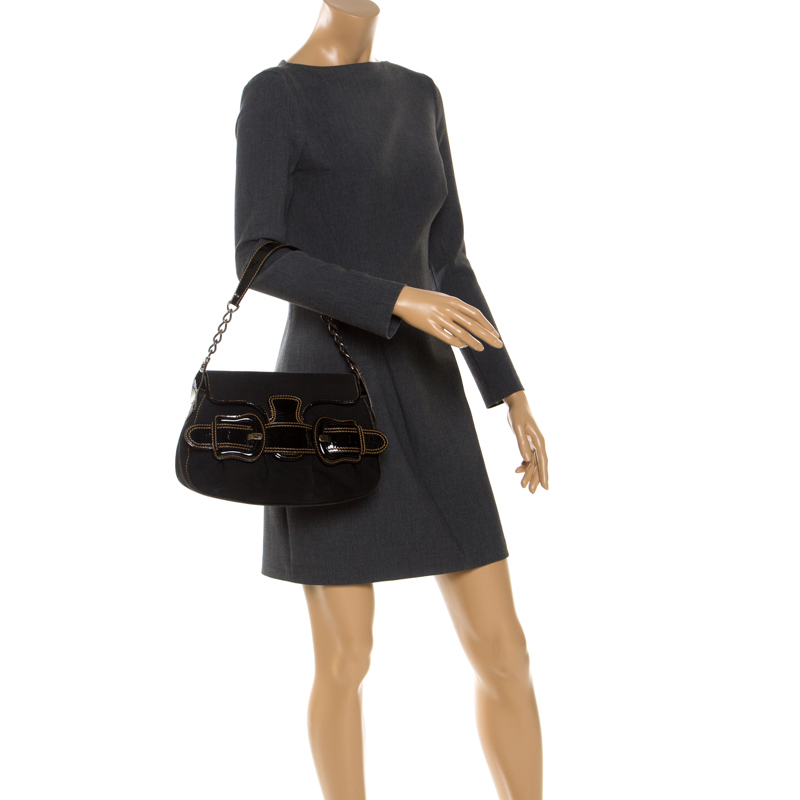 

Fendi Black Fabric and Patent Leather B Bis Shoulder Bag