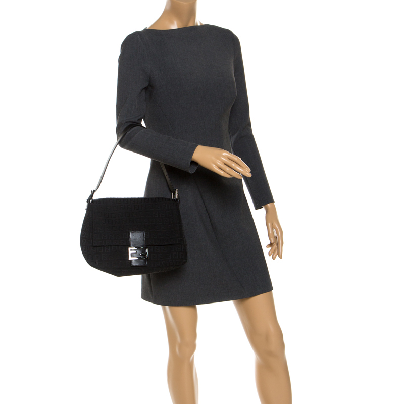 

Fendi Black Zucchino Canvas and Leather Mama Forever Shoulder Bag