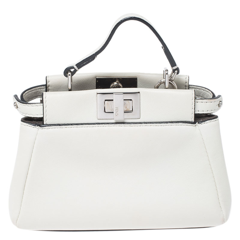 Fendi White Leather Micro Peekaboo Top Handle Bag