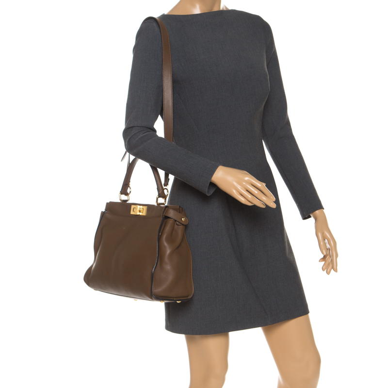 

Fendi Light Brown Leather  Peekaboo Top Handle Bag