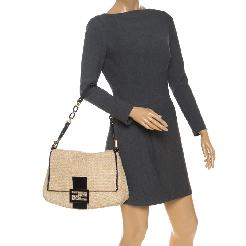 

Fendi Beige Raffia and Python Detail Mama Forever Shoulder Bag